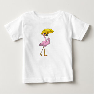 T-shirt Pour Bébé Flamant rose à la pluie avec parapluie