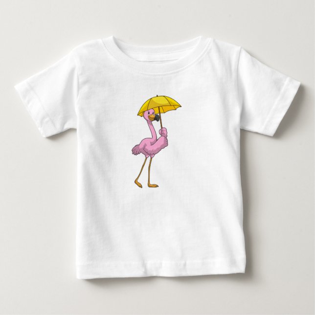 T-shirt Pour Bébé Flamant rose à la pluie avec parapluie (Devant)
