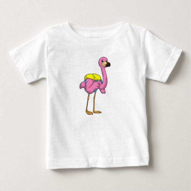 T-shirt Pour Bébé Flamant rose comme élèves avec sac scolaire (Devant)