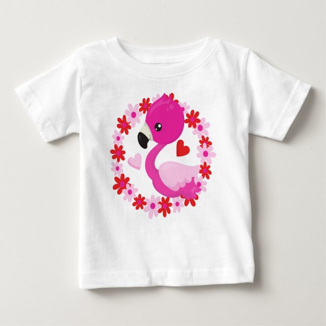 T-shirt Pour Bébé Flamant rose mignon, Flamant rose rose, Oiseau, Fl (Devant)