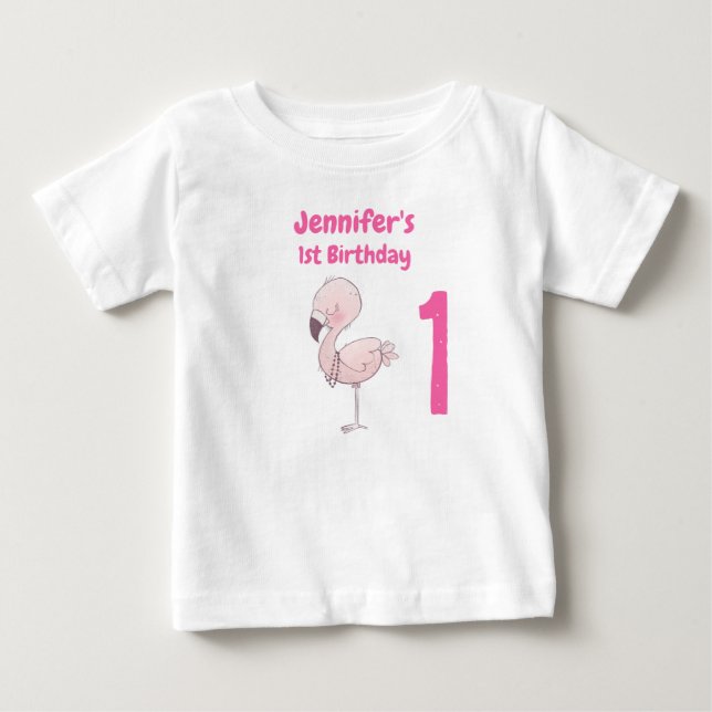 T-shirt Pour Bébé Flamant rose rose mignon 1er anniversaire (Devant)