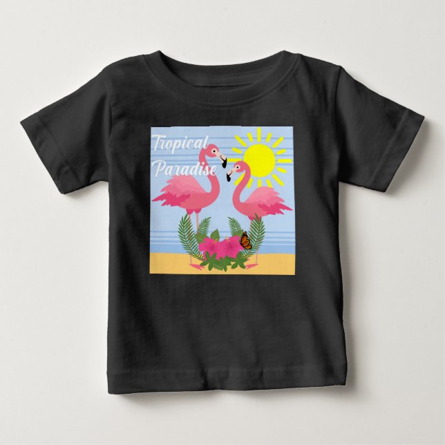 T-shirt Pour Bébé Flamant rose rose Paradis Tropical - Bébé Jersey f (Devant)