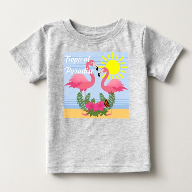 T-shirt Pour Bébé Flamant rose rose Paradis Tropical - Bébé Jersey f (Devant)