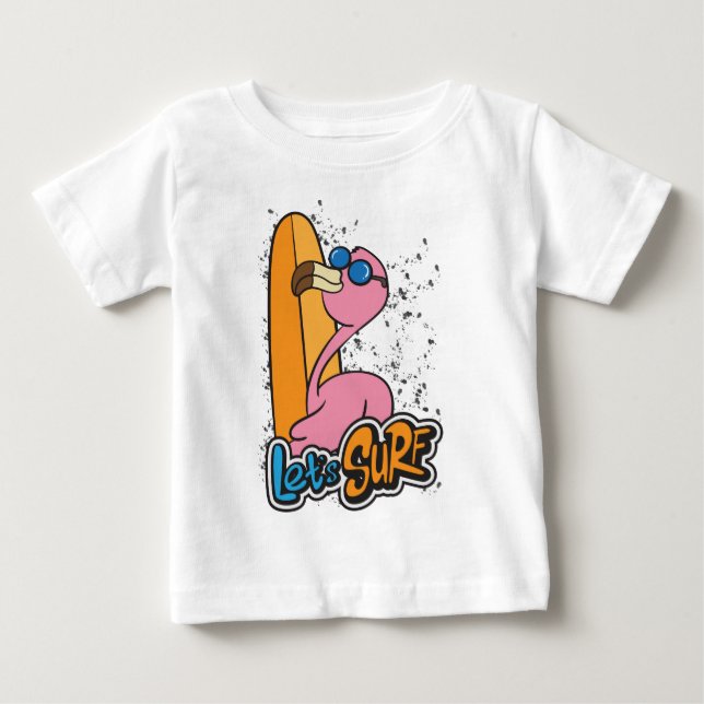 T-shirt Pour Bébé Flamant rose surfer bébé (Devant)
