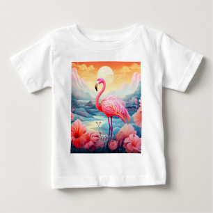 T-shirt Pour Bébé Flamant Tropical avec Fleurs