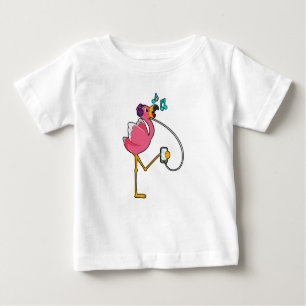 T-shirt Pour Bébé Flamingo at Music with Headphone