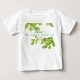 T-shirt Pour Bébé Fleur blanche et jardin Feuille vert