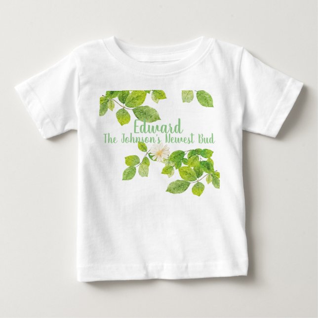 T-shirt Pour Bébé Fleur blanche et jardin Feuille vert (Devant)