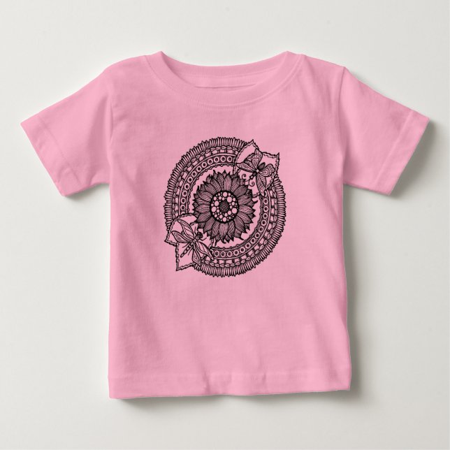 T-shirt Pour Bébé Fleur dans le mandala (Devant)