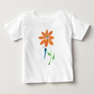 T-shirt Pour Bébé Fleur de dessin orange avec visage