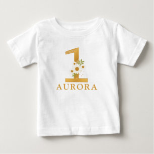 T-shirt Pour Bébé Fleur de marguerite moderne 1er anniversaire de fi