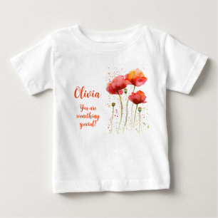 T-shirt Pour Bébé Fleur de naissance d'août Coquelicots rouges Aquar