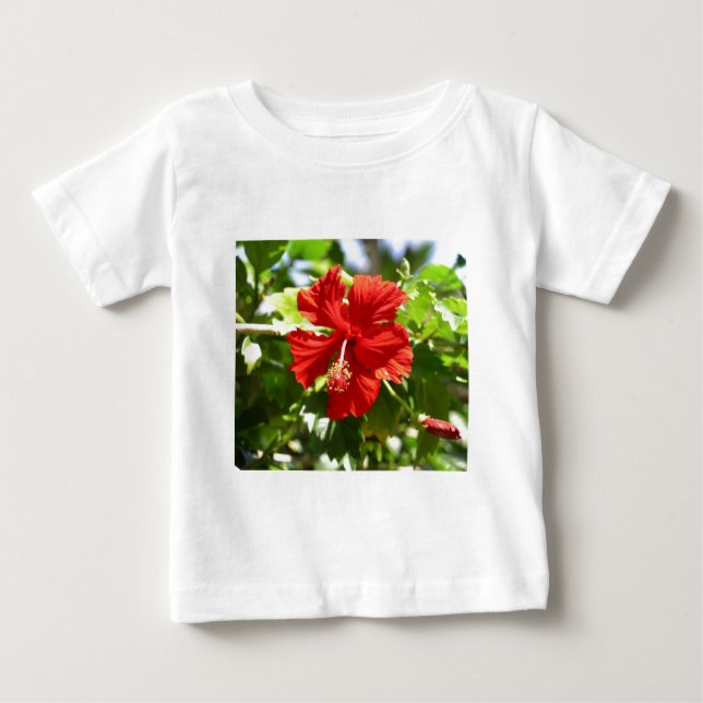 T-shirt Pour Bébé Fleur d'Hibiscus de l'Hawaii rouge brillante (Devant)