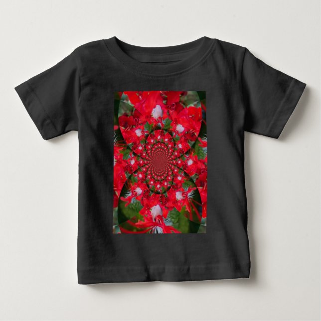 T-shirt Pour Bébé Fleur Rouge Naturelle Blanc Plumes kaléidoscope ar (Devant)