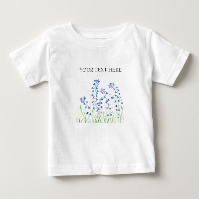 T-shirt Pour Bébé Fleurs bleues de jacinthes Ajouter texte aquarelle (Devant)
