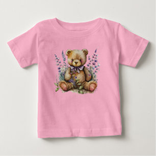 T-shirt Pour Bébé Fleurs Brown de Lavande d'Ours En Teddy