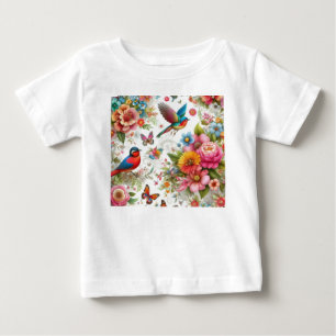 T-shirt Pour Bébé Fleurs colorées Oiseaux Papillons Modèle