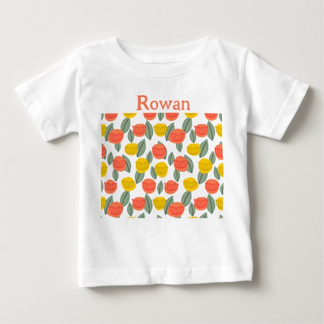 T-shirt Pour Bébé Fleurs corail et or (Devant)