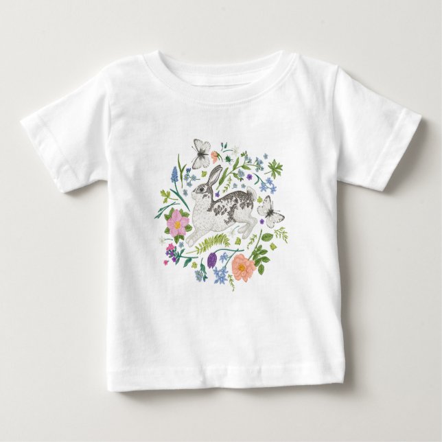 T-shirt Pour Bébé Fleurs de lapin et de printemps (Devant)
