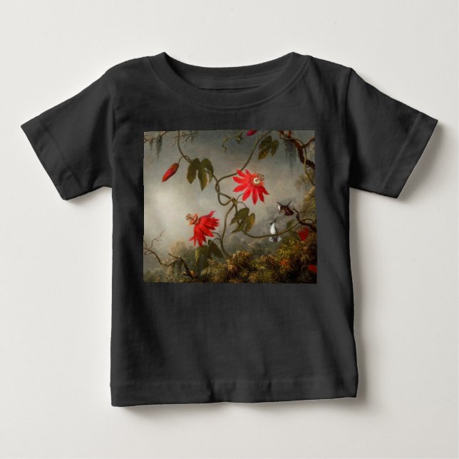 T-shirt Pour Bébé Fleurs de passion avec tête de colibris (Devant)