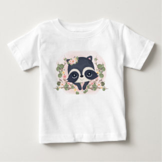 T-shirt Pour Bébé Fleurs Mignonnes Bébé Raton Laveur Dessin Animé