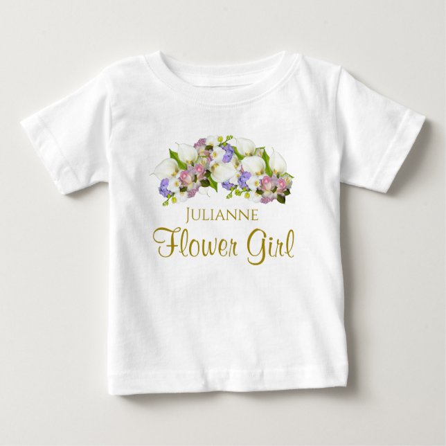 T-shirt Pour Bébé Fleurs Pastel mignonnes Fleurs Mariages Fleur fill (Devant)
