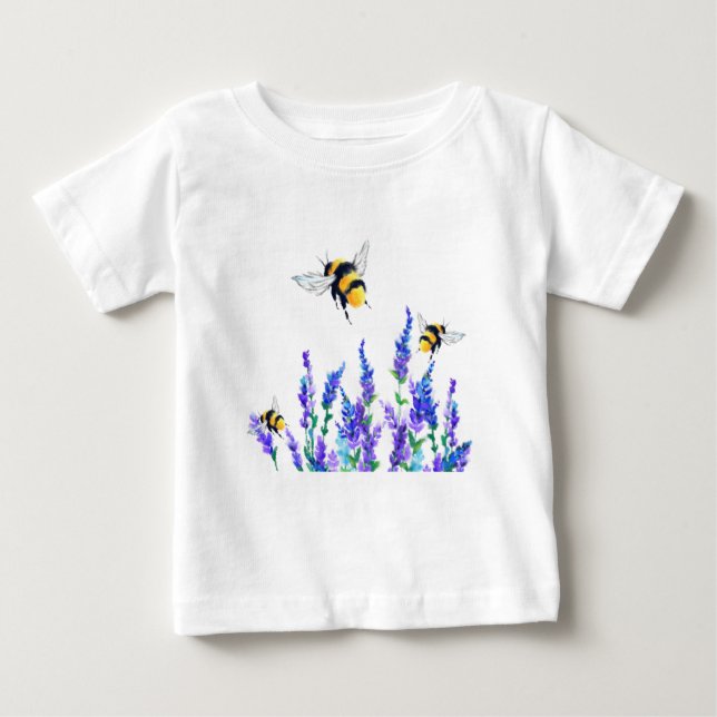 T-shirt Pour Bébé Fleurs printanières et abeilles volant bébé T-shir (Devant)
