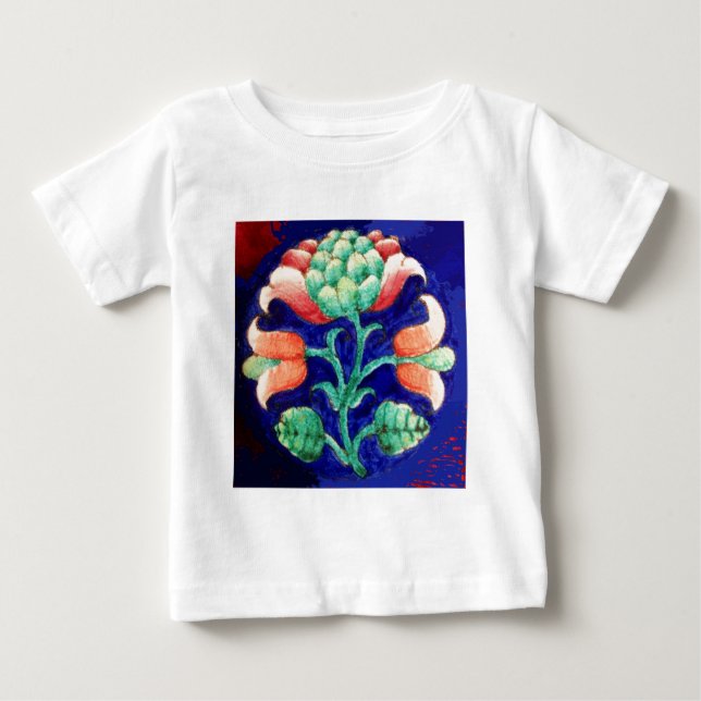 T-SHIRT POUR BÉBÉ FLEURS STYLISÉES / ROUGE VERT VERT BLEU FLORAL (Devant)