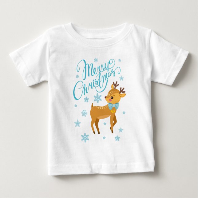 T-shirt Pour Bébé Flocons de neige d'hiver Joyeux Noël Cerf | Vacanc (Devant)