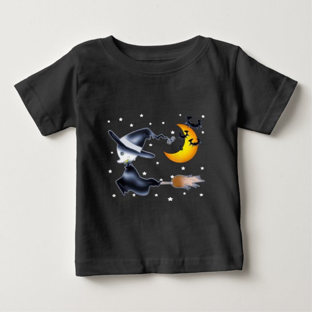T-shirt Pour Bébé Flying Witch on Halloween Night (Devant)