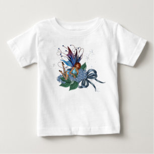 T-shirt Pour Bébé Fond bleu sur Fleurs bleues Design 1