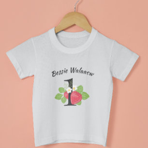 T-shirt Pour Bébé Fraise 1 Premier anniversaire Nom du bébé Aquarell