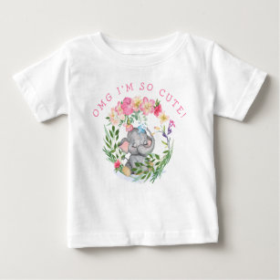 T-shirt Pour Bébé Fun Elephant OMG si joli texte floral fille rose