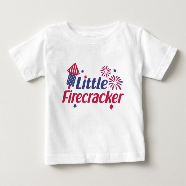 T-shirt Pour Bébé Funky Little Firecracker Fireworks 4 Juillet (Devant)