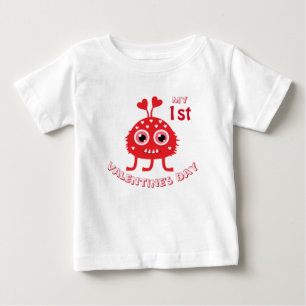 T-shirt Pour Bébé Funny Baby My First Valentine's Day mignon Monster