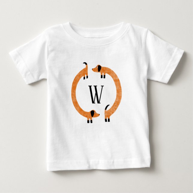 T-shirt Pour Bébé Funny Dachshund Saucisse Chien Monogramme (Devant)