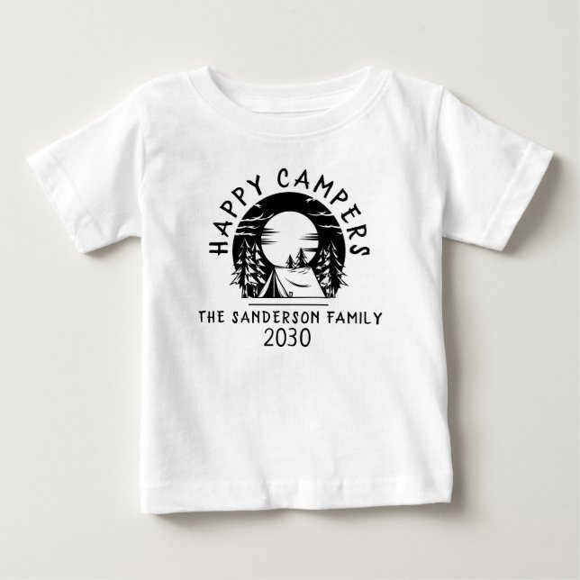 T-shirt Pour Bébé Funny Happy Campers Nom Famille Camping Voyage (Devant)