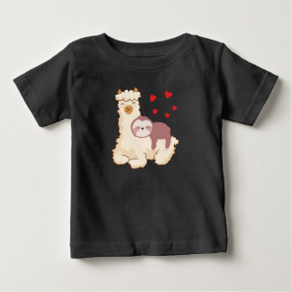 T-shirt Pour Bébé Funny Sloth Riding Llama Shirt drôle Coeurs d'Alpa