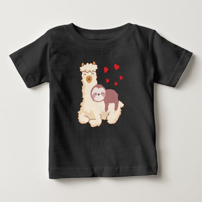 T-shirt Pour Bébé Funny Sloth Riding Llama Shirt drôle Coeurs d'Alpa (Devant)