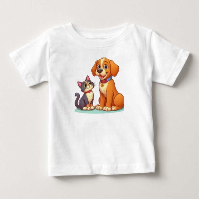 T-shirt Pour Bébé Furry Friends Forever : Chien et Chat Ensemble (Devant)