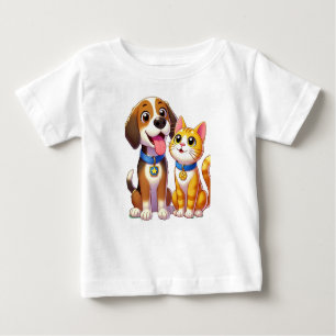 T-shirt Pour Bébé Furry Friends Forever : Chien et Chat Ensemble