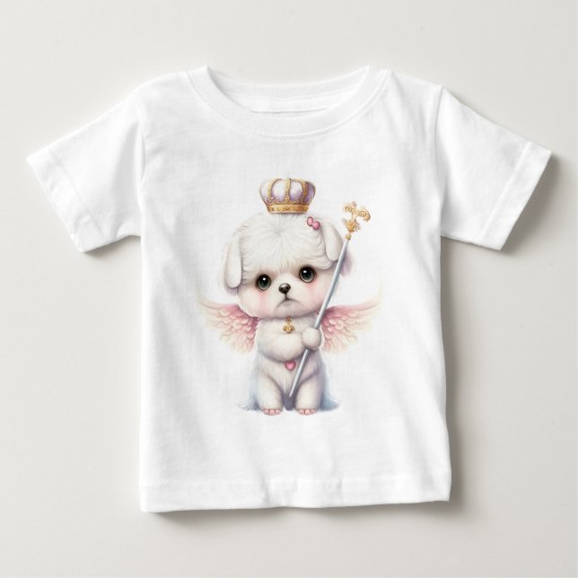 T-shirt Pour Bébé Furry Joy : Angel Wing Maltese Chig Puppy Cadeau (Devant)