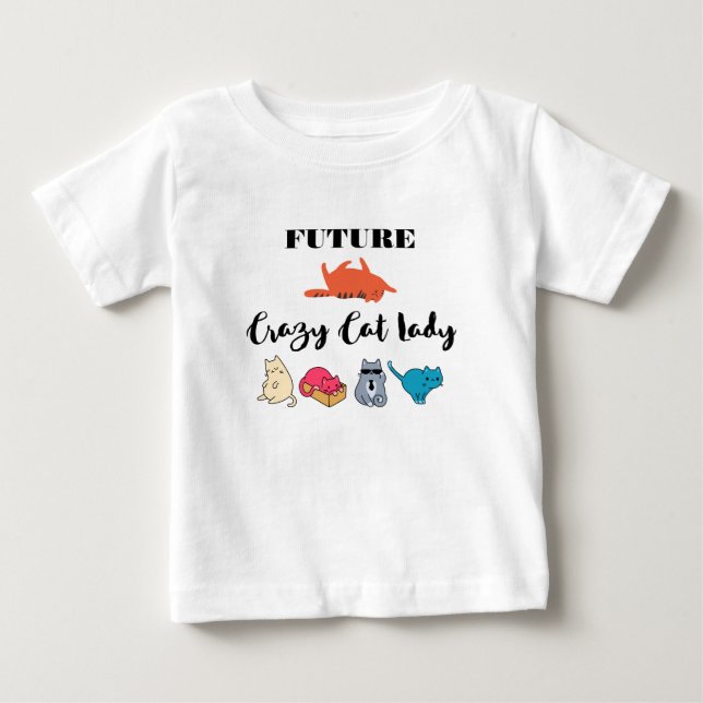 T-shirt Pour Bébé Futur Crazy Cat Lady - jolie illustration Kitty (Devant)