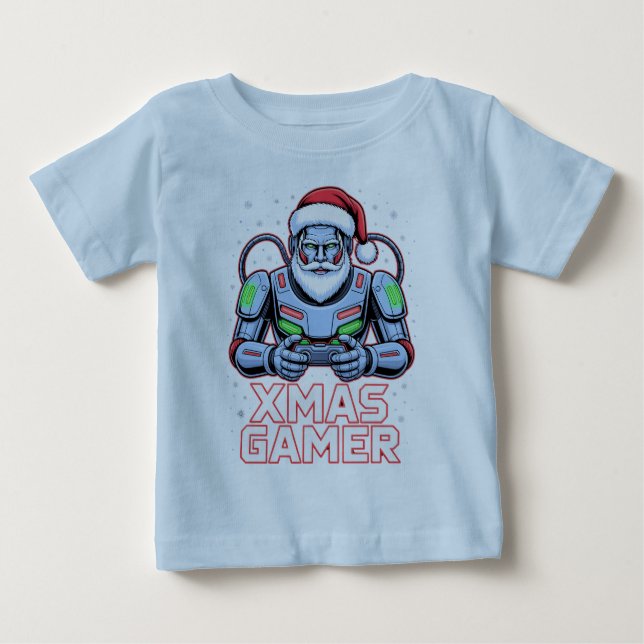 T-shirt Pour Bébé Gamer Christmas Gifts Cyber Santa Robot Xmas Gamer (Devant)