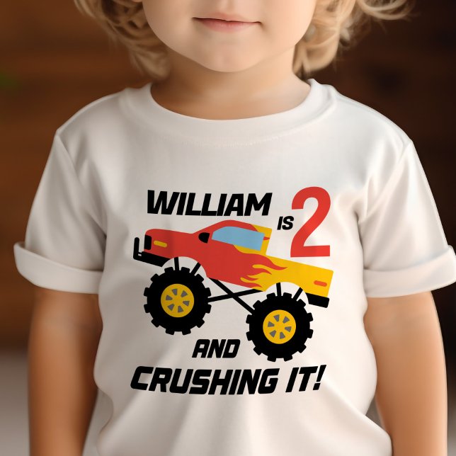 T-shirt Pour Bébé Garçon 2e Anniversaire Monster Camion Personnalisé (Créateur téléchargé)