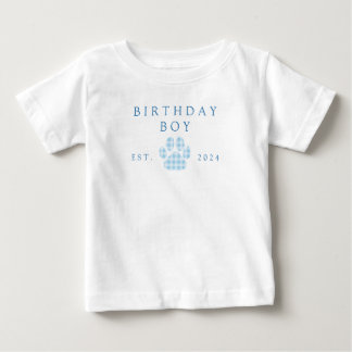 T-shirt Pour Bébé Garçon d'anniversaire bleu à carreaux avec emprein