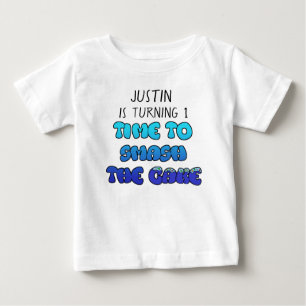 T-shirt Pour Bébé Garçon d'anniversaire, nom et âge, Chemise de gâte