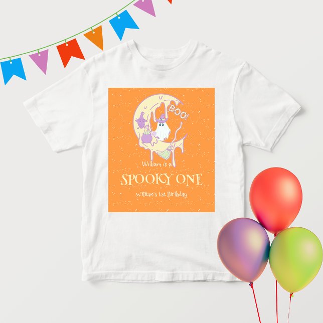 T-shirt Pour Bébé Garçon Éffrayant One Ghost Moon Halloween 1er anni (Créateur téléchargé)