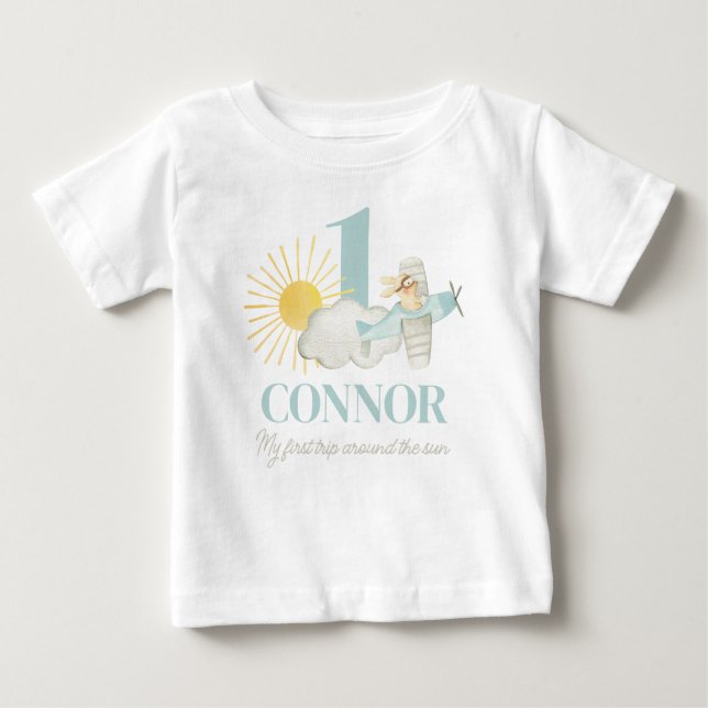T-shirt Pour Bébé Garçons Première Voyage autour de la Plane Soleil  (Devant)