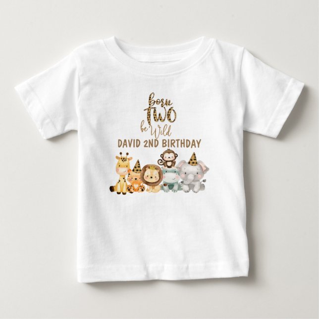 T-shirt Pour Bébé Garçons Safari Animaux Sauvages Deux Anniversaire (Devant)